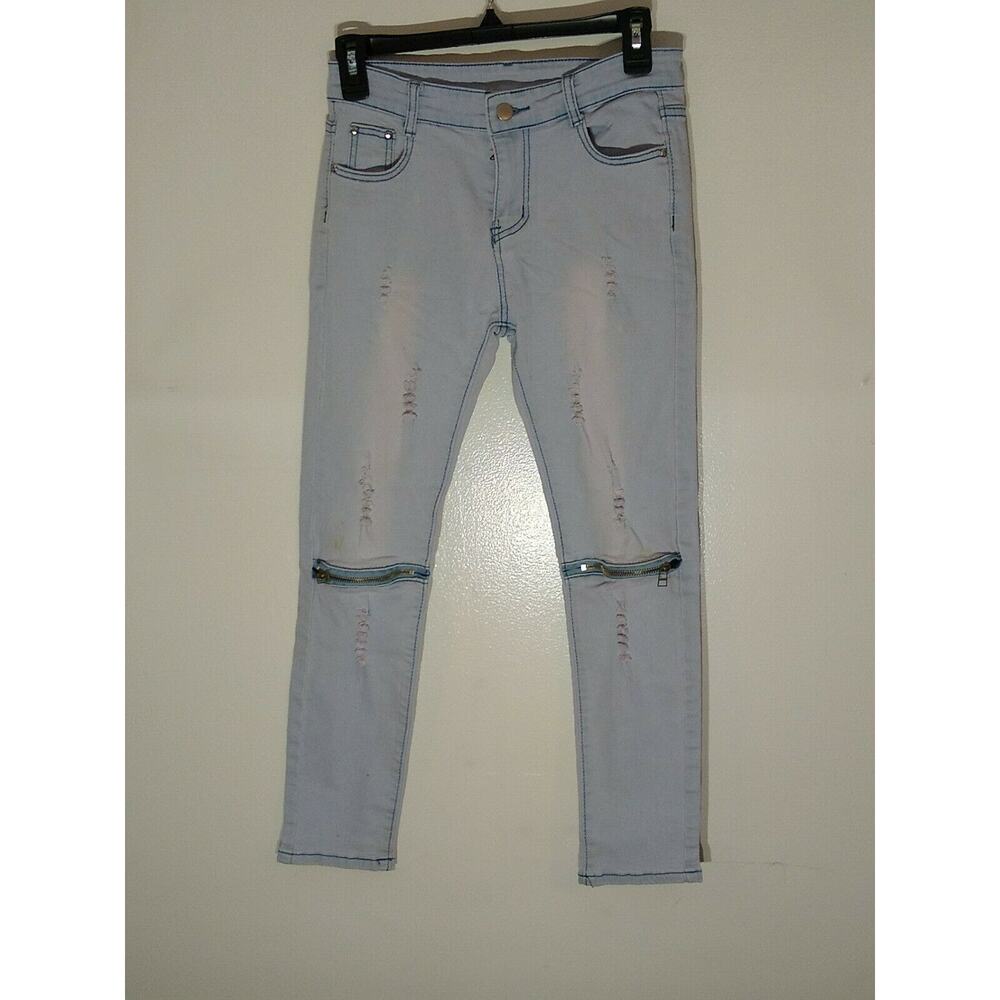 Fredd Marshall Girls distressed 12 Light Wash Skinny Pants Inseam 24” Cotton P3
